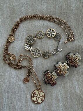 Gold/Silver Tone -Tory Burch costume jewelry 3 piece set. 2 bracelets/1 necklace